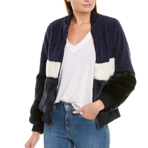 Faux Fur Sleeve Bomber Jacket - Picture 2 of 5